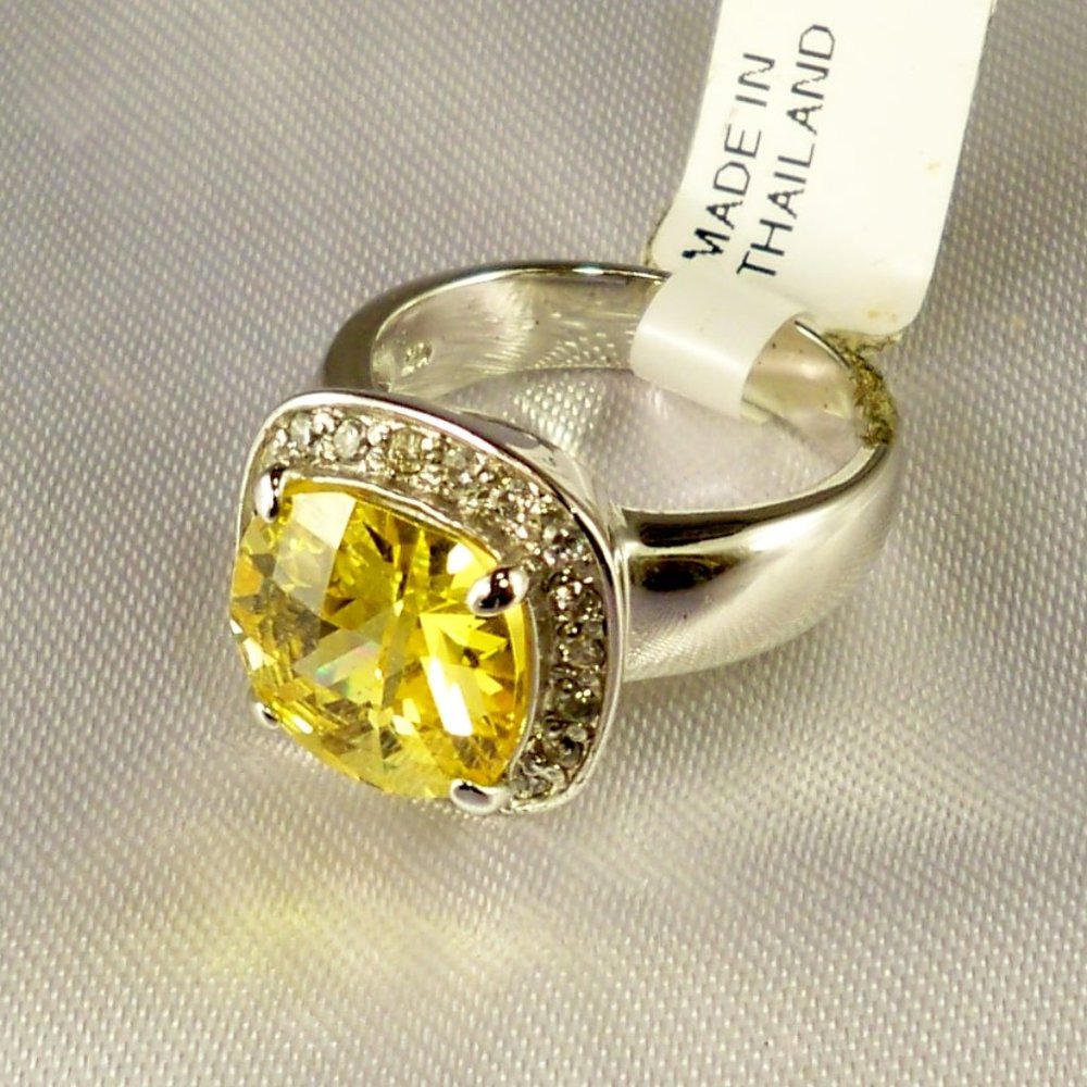 NEW Vintage Charles Winston Yellow Doublet Cubic Zirconias Halo Silver Ring